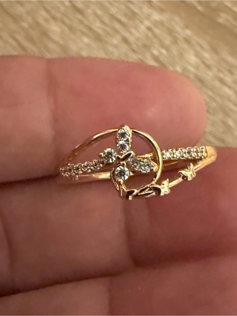 Delicate Gold-Tone Crystal Flower Ring - Women Jewelry